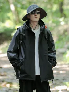 Men colorblocked waterproof windbreaker jacket for outdoor hiking and spring autumn sports wear.