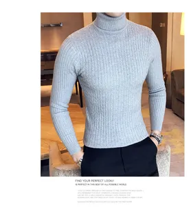 Men's cable knit turtleneck sweater, slim fit long sleeve thermal winter pullover apparel.