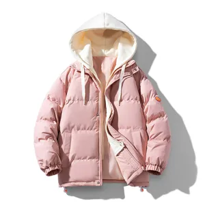 Giacca invernale imbottita con cappuccio streetwear giapponese da uomo, rosa ampia e spessa.
