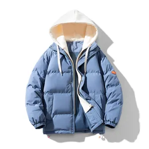 Giacca invernale da uomo in stile giapponese con cappuccio spessa calda finto due pezzi
