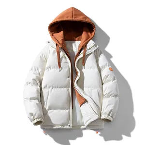 Cappotto in cotone con cappuccio finto due pezzi spesso da uomo stile ampio casual