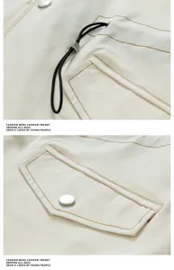 Men casual jacket pocket and drawstring detail close up, stylish streetwear outerwear.