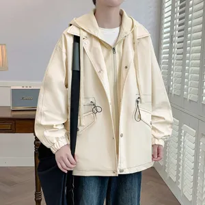 Men's Casual Fake Two-Piece Hooded Jacket Solid Color Long Sleeve Zip Up Regular Fit Windbreaker Outerwear