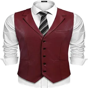 Gilet in pelle sintetica slim fit da uomo monopetto con risvolto per autunno inverno affari casual.