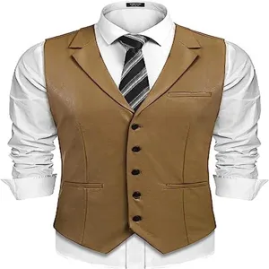 Gilet in Ecopelle Slim Fit da Uomo Casual Monopetto Elegante Giacca Senza Maniche