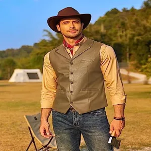 Gilet slim in ecopelle PU da uomo panciotto monopetto casual per stile autunnale esterno