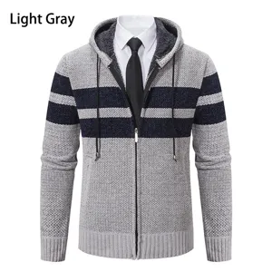 Cardigan con cappuccio da uomo felpa in maglia a righe giacca casual con zip per la stagione