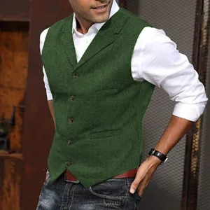 Mens herringbone tweed suit waistcoat vintage slim fit casual business vest for men.