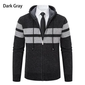 Cardigan da uomo in maglia con cappuccio felpa zip rigato giacca abbigliamento casual.