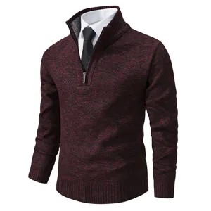 Men's Casual Half-Zip Mock Neck Knit Sweater Winter Warm Long Sleeve Fleece Lined Pullover Business Casual Top