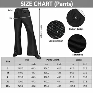 Pantaloni A Zampa Paillettes Vintage Uomo 70s Retro Disco Festa Clubwear Lunghi Neri