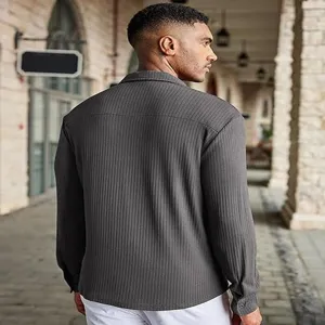 Men's casual long sleeve shirt with retro ribbed texture, comfortable fit for daily use.