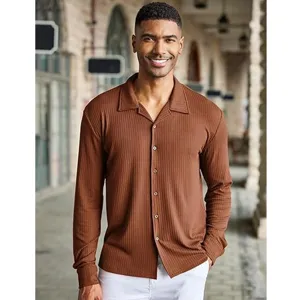 Men's Casual Long Sleeve Linen Shirt Solid Color Stand Collar Single-Breasted Loose Fit Shirt Men Fashion Top