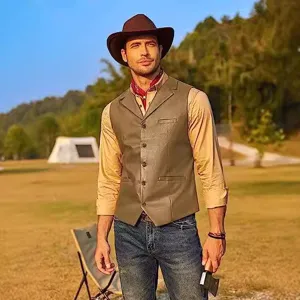 Gilet in pelle PU slim da uomo panciotto monopetto per autunno inverno abbigliamento outdoor