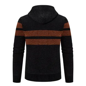 Cardigan in maglia con cappuccio da uomo dotato di eleganti righe a contrasto alla moda.