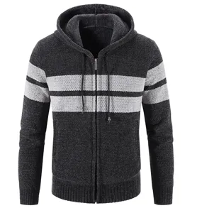 Herren Fleece gefütterte Strickjacke Winter warme Reißverschluss Kapuzenjacke Kleidung