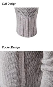 Maglione in maglia grigia da uomo, dettaglio con polsini e tasche, tessuto morbido autunnale.