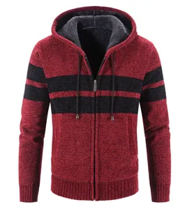 Herren gefütterte Strickjacke mit Reißverschluss, dicker warmer Winter Kapuzenpullover.