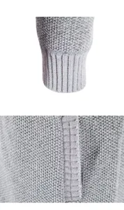 Detailansicht von Herren gefüttertem Strickpullover Ärmelbündchen und Stofftextur.