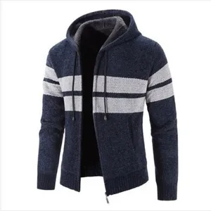 Cardigan in maglia foderato in pile da uomo felpa con cappuccio spessa calda invernale