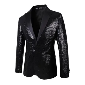 Veste de Costume Pailletee Noire Homme Blazer Brillant pour Soiree Scene Spectacle
