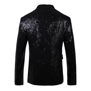 Blazer noir à sequins pour hommes dos détail, veste de costume de danse brillante de scène.
