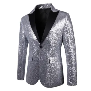 Veste de costume à sequins étincelants pour homme avec revers noir pour fête et scène.