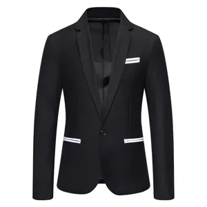 Detail veste de costume homme noir slim fit, finition de poche blanche contraste elegant