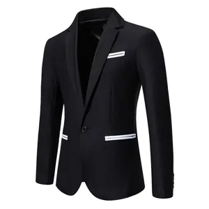 Veste de costume slim casual pour homme avec détails de passepoil blanc élégants pour mariage
