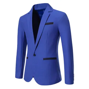 Blazer slim pour homme en bleu roi avec détails de contraste noirs veste habillée.
