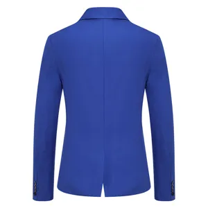 Blazer de costume casual slim fit bleu roi pour homme, vue arrière avec fente et boutons.