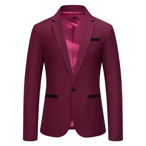 Veste de blazer décontractée slim pour homme bordeaux avec bordure noire bouton unique