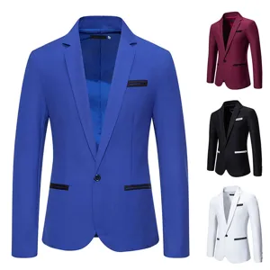 Veste de blazer slim casual pour homme unie à un bouton avec détails de poches contrastées
