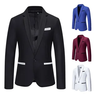 Veste de costume slim décontractée pour homme, poches contrastées, blazer élégant.