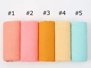 Cotton linen candy color pleated scarf detail view showcasing multiple vibrant color options.