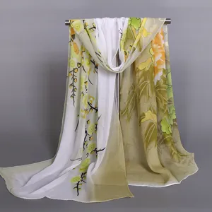Chiffon scarf floral print elegant long neck wrap for spring summer sun protection accessory