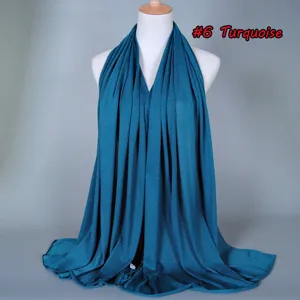 Solid color mercerized cotton women scarf breathable turquoise shawl for spring summer