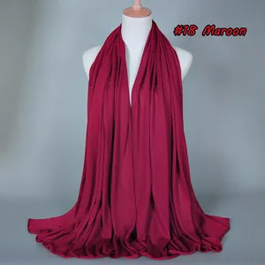 Spring summer solid color mercerized cotton women scarf, stretchy breathable hijab shawl.