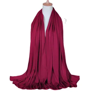 Women solid color jersey hijab cotton long scarf breathable comfortable spring summer shawl