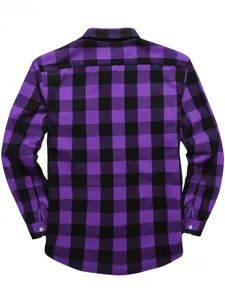 Men's Purple Black Plaid Flannel Shirt Long Sleeve Casual Fashion Button Down Shirt