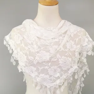 Women Fashion Lace Triangle Scarf Floral Hollow Out Tassel Shawl Elegant Daily Headwear Accessories
