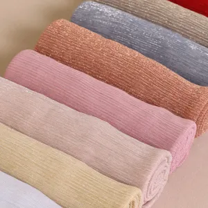 Women Metallic Thread Pleated Scarf Versatile Lightweight Long Shawl Scarf For Daily Travel