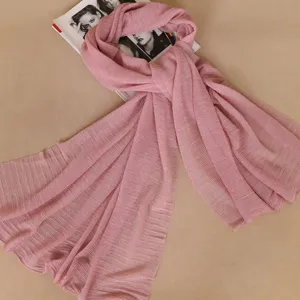 Solid color pleated long scarf for women, shiny glitter metallic thread breathable design.