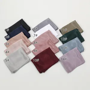 Women smooth satin pleated long hijab scarf, elegant imitation silk multi-color headwrap.