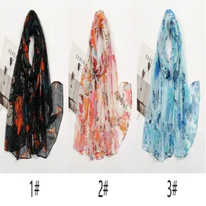 Sciarpa lunga con stampa floreale da donna, foulard leggero e trasparente, stile elegante.