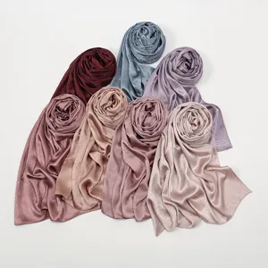 Satin crinkle hijab headscarf for women, smooth long shawl wrap in assorted elegant colors.