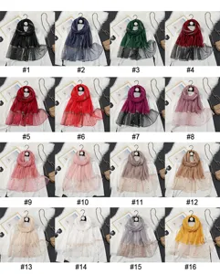 Detailed view of women organza pearl shawl, sheer lightweight fabric in 16 colors option.