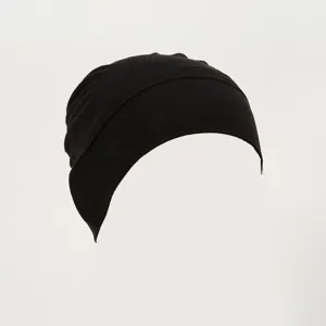 Premium modal inner hijab cap for women, black stretchy chemoradiotherapy cap, soft everyday wear.