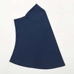 Solid color dark blue women hijab under scarf head cover detail view for daily wear.
