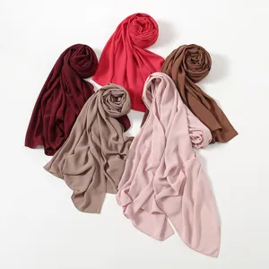 Solid color chiffon hijab Muslim women scarf elegant headwrap lightweight soft shawl